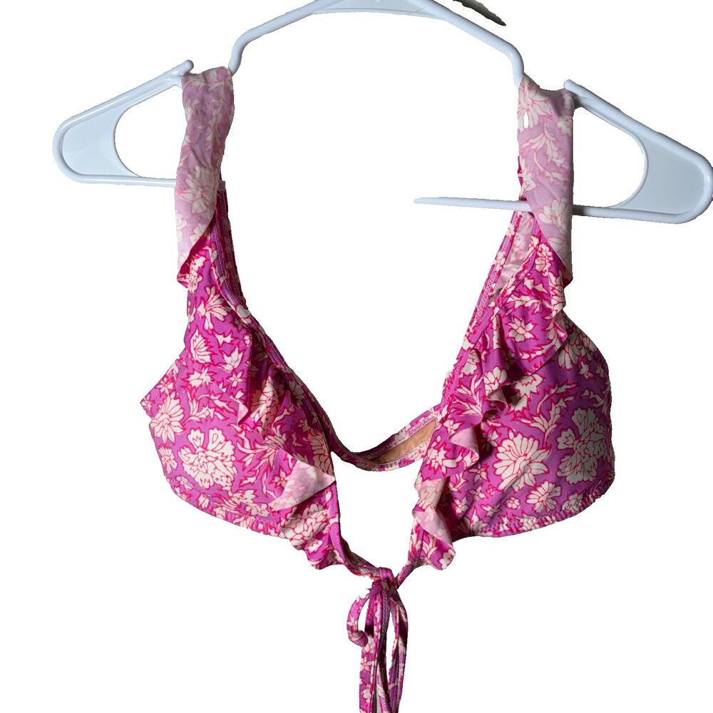J Crew Ruffle Bikini Top Women's Medium Purple Ruffle Sleeveless Tie Swim